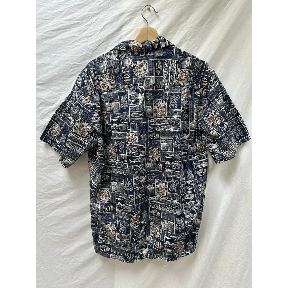 Mens Pacific Legend Hawaiian Aloha Sea Turtle Island Mosaic Camp Shirt Large